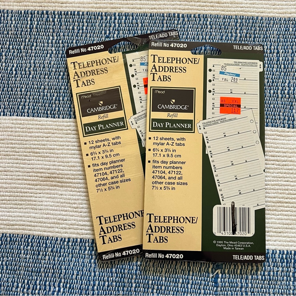 Vintage‎ 90s calender telephone number Refill NOS sealed sheets 6-ring binder